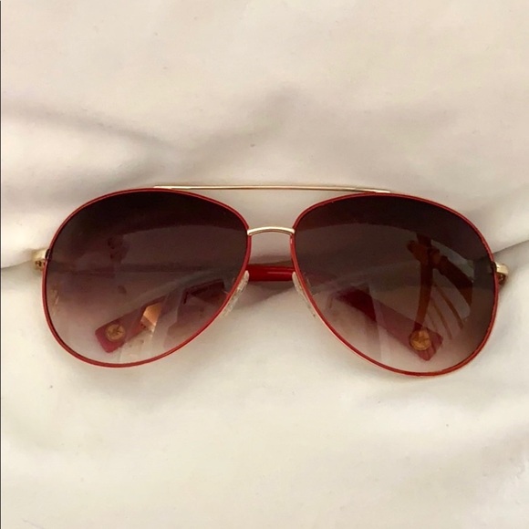 Michael Kors Gold & Red Trim Aviator Sunglasses - Picture 2 of 14